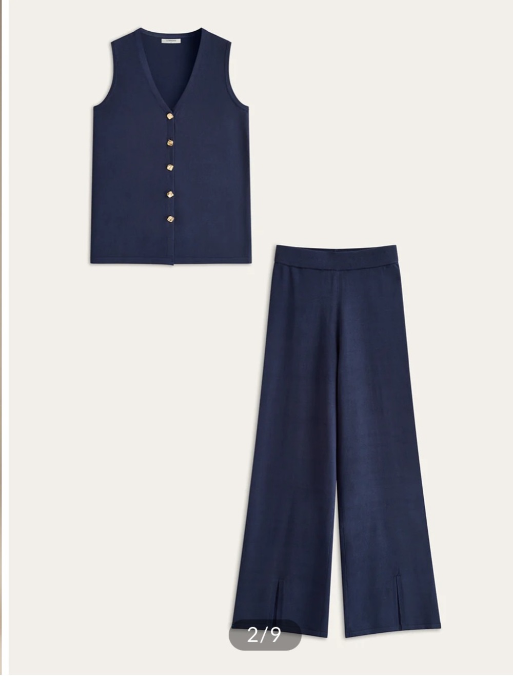 Golden Button Knit Vest Pants Set - Picture 2 of 7